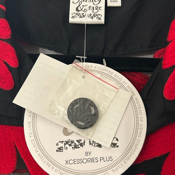 NEW Parsley & Sage Black w Ruby Red Floral Embroidered Sheer Blouse or Jacket - Picture 8 of 9